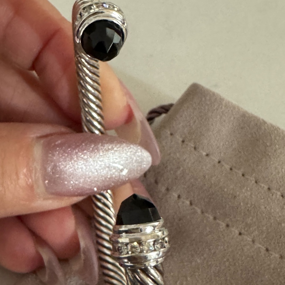 David Yurman Cable Bracelet 925 Sterling Silver 750 BWG Black Onyx Diamonds 5mm - Picture 9 of 12